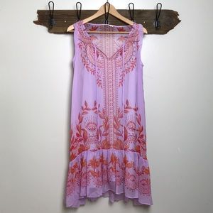 Anthro Flareat Dress Floral Tie Neck Loose Fit